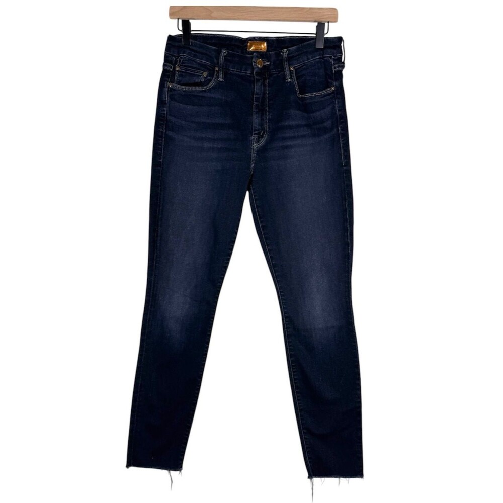 Mother High Waist Looker Ankle Fray Jeans Raw Hem Coffee Tea Or Me Dark Wash 29